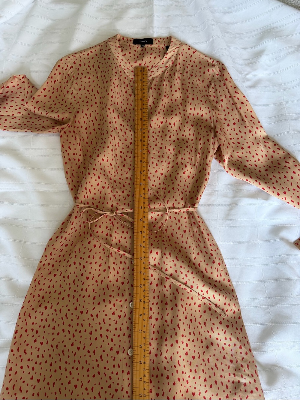Theory Cream & Red Spring Dot Print Button-Front Midi Shirt Dress 00 - Picture 10 of 11